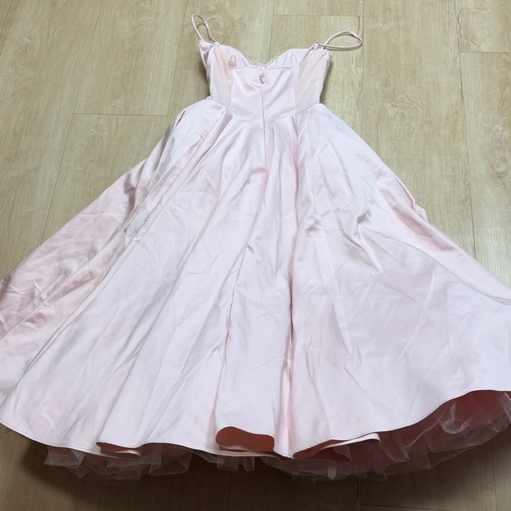 House of cb Mademoiselle Bustier Stretch Satin Midi Dress pink salt, SMALL - Picture 6 of 9